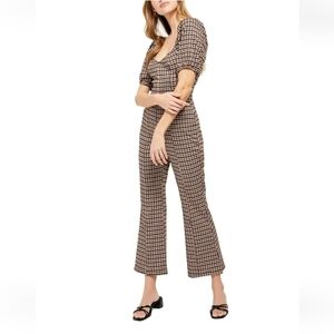 Free People Oxford Plaid Wide-Leg Jumpsuit Size S
